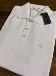 9163-NTWK Ekru Rayon Kumaş Polo Yaka Kısa Kollu Triko