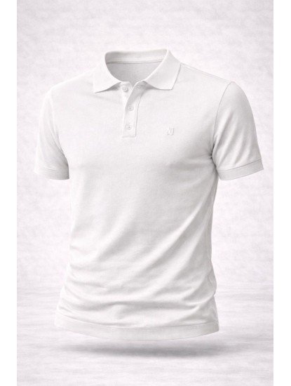 9163-NTWK Ekru Rayon Kumaş Polo Yaka Kısa Kollu Triko