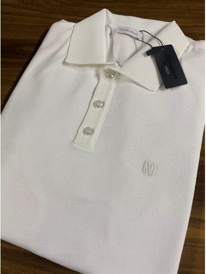 9163-NTWK Ekru Rayon Kumaş Polo Yaka Kısa Kollu Triko