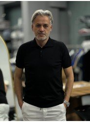 9164-NTWK Siyah Rayon Kumaş Polo Yaka Kısa Kollu Triko