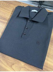 9164-NTWK Siyah Rayon Kumaş Polo Yaka Kısa Kollu Triko