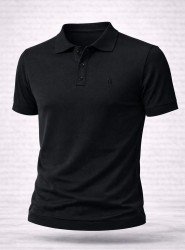 9164-NTWK Siyah Rayon Kumaş Polo Yaka Kısa Kollu Triko