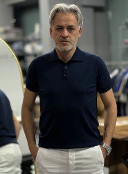 9165-NTWK Lacivert Rayon Kumaş Polo Yaka Kısa Kollu Triko