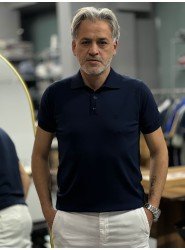 9165-NTWK Lacivert Rayon Kumaş Polo Yaka Kısa Kollu Triko