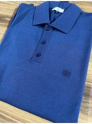 9165-NTWK Lacivert Rayon Kumaş Polo Yaka Kısa Kollu Triko