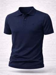 9165-NTWK Lacivert Rayon Kumaş Polo Yaka Kısa Kollu Triko