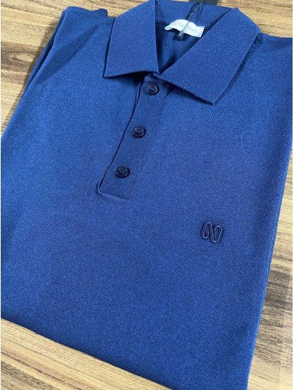 9165-NTWK Lacivert Rayon Kumaş Polo Yaka Kısa Kollu Triko