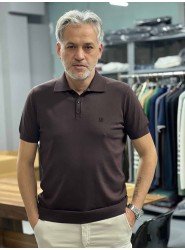 9166-NTWK Kahve Rayon Kumaş Polo Yaka Kısa Kollu Triko