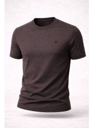 9168-BYMN Kahve Rayon Kumaş Bisiklet Yaka Kısa Kollu Triko