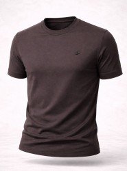 9168-BYMN Kahve Rayon Kumaş Bisiklet Yaka Kısa Kollu Triko