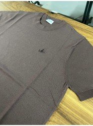 9168-BYMN Kahve Rayon Kumaş Bisiklet Yaka Kısa Kollu Triko