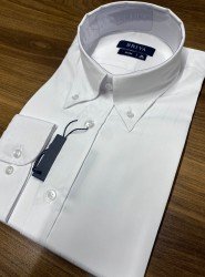 9172-Briva Beyaz Kendinden Çizgili Dik Yaka Düğmeli Pamuk Saten Slim Fit Gömlek