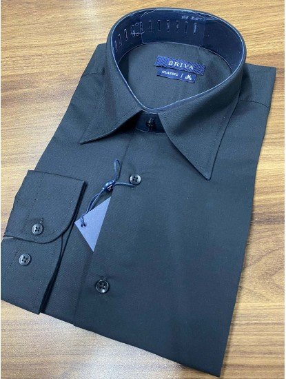 9174-Briva Siyah Filafil Kumaş Dik Yaka  Classıc Gömlek