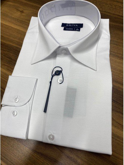 9176-Briva Beyaz Filafil Kumaş Dik Yaka  Classıc Gömlek