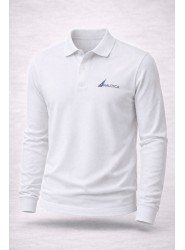 9178-NAUTİCA Beyaz Pike Kumaş Polo Yaka Uzun Kollu Sweath
