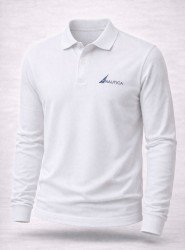 9178-NAUTİCA Beyaz Pike Kumaş Polo Yaka Uzun Kollu Sweath