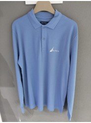 9179-NAUTİCA Mavi Pike Kumaş Polo Yaka Uzun Kollu Sweath