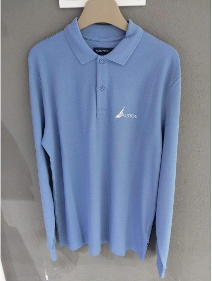 9179-NAUTİCA Mavi Pike Kumaş Polo Yaka Uzun Kollu Sweath