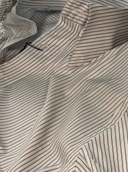 9181-Briva Beyaz Gri Çizgili Gizli Dik Yaka Slim Fit Gömlek