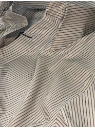 9181-Briva Beyaz Gri Çizgili Gizli Dik Yaka Slim Fit Gömlek