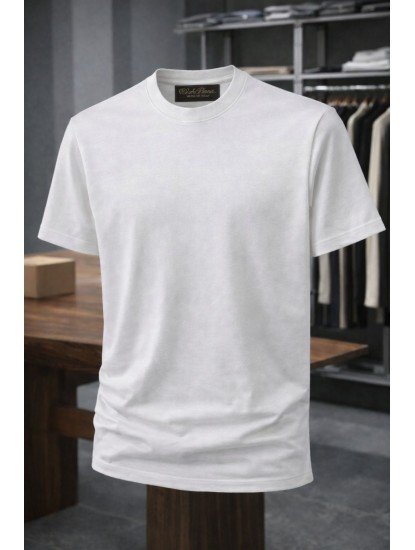 9186-Lora Piano Beyaz Basic Tshirt