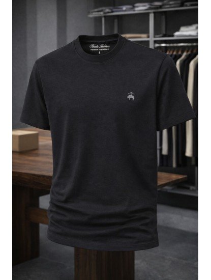 9188-Brook Brothers Siyah Modal Kumaş Bacis Tsihrt