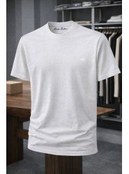 9189-Brook Brothers Beyaz Pamuklu Kumaş Basic Tshirt