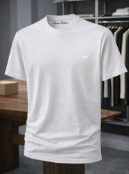 9189-Brook Brothers Beyaz Pamuklu Kumaş Basic Tshirt