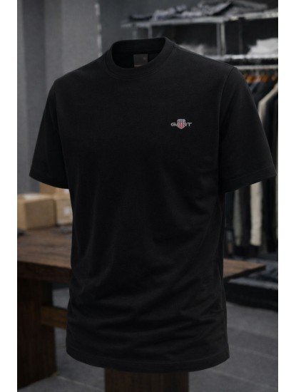 9191-Gnt Siyah Gant Logolu Basic Tshirt