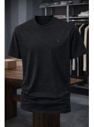 9195-Bymn Siyah Tona Ton Nakış Logo Basic Tshirt