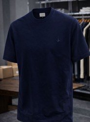 9196-Bymn Lacivert Tona Ton Nakış Logo Basic Tshirt