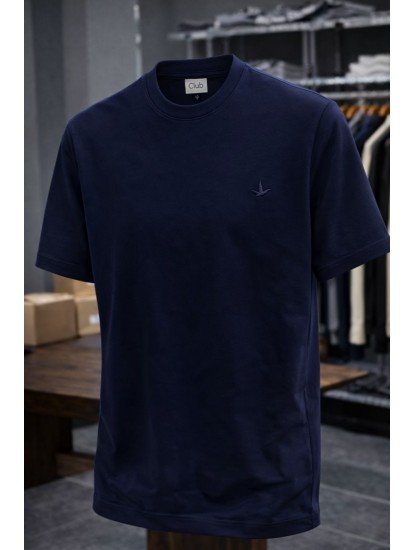 9196-Bymn Lacivert Tona Ton Nakış Logo Basic Tshirt