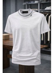 9197-ARMN Beyaz Yaka Logo Detaylı Basic Tshirt