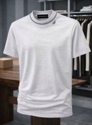 9197-ARMN Beyaz Yaka Logo Detaylı Basic Tshirt