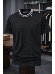 9198-ARMN Siyah Yaka Logo Detaylı Basic Tsihrt