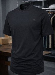 9200-NTWRK Siyah Nakış Logo Detaylı Basic Tsihrt