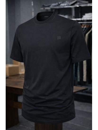 9200-NTWRK Siyah Nakış Logo Detaylı Basic Tsihrt