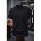 9202-NTWRK Siyah Kendinden Desenli Kumaş Basic Tshirt
