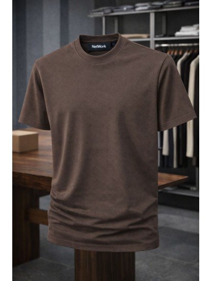 9203-NTWRK Antrasit Kendinden Desenli Kumaş Basic Tshirt