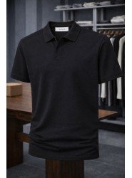 9205-NTWRK Siyah Polo Yaka Pike Kumaş Tshirt