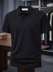 9205-NTWRK Siyah Polo Yaka Pike Kumaş Tshirt