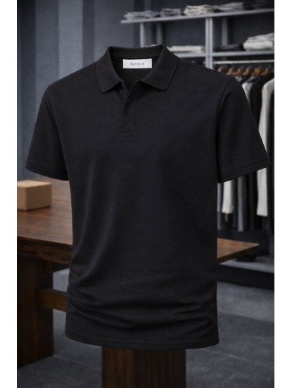 9205-NTWRK Siyah Polo Yaka Pike Kumaş Tshirt