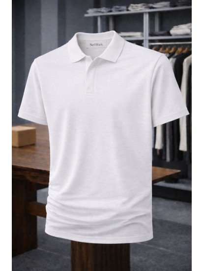 9206-NTWRK Beyaz Polo Yaka Pike Kumaş Tshirt