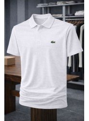 9207-Lcst Beyaz Pike Kumaş Gizli Düğme Polo Yaka Tshirt
