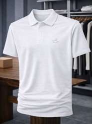 9211-Bymn Beyaz Pike Kumaş Gizli Düğme Polo Yaka Tshirt