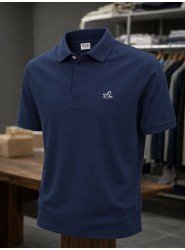 9212-Bymn Lacivert Pike Kumaş Gizli Düğme Polo Yaka Tshirt