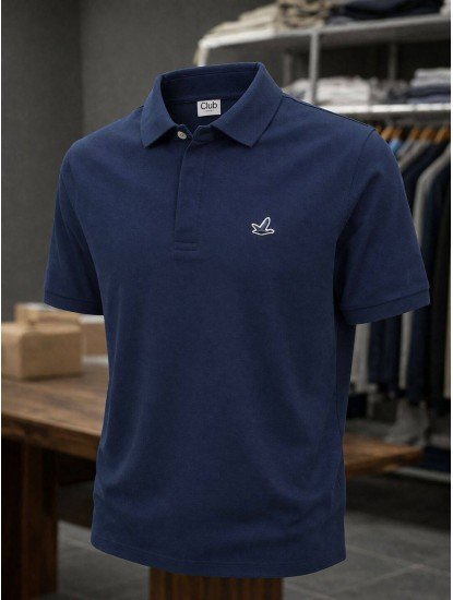 9212-Bymn Lacivert Pike Kumaş Gizli Düğme Polo Yaka Tshirt