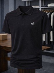 9213-Bymn Siyah Pike Kumaş Gizli Düğme Polo Yaka Tshirt