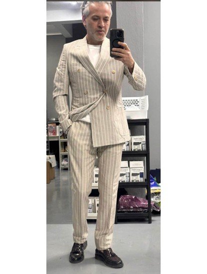 9214-Damat Slim Fit Keten Takım Elbise