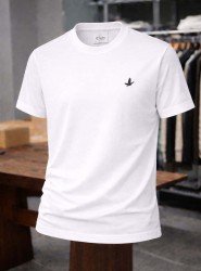 9215-BYMN Beyaz Enjeksiyon Baskı Bisiklet Yaka Tshırt